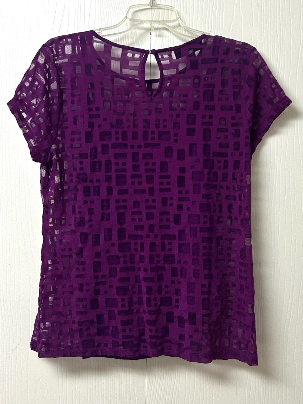 INC International Concepts Purple Sheer Geometric Short-Sleeve Top